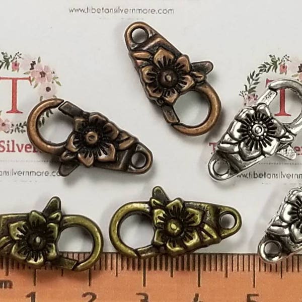 6 pcs per pack 24x12mm Fancy Large Flower Lobster Clasp in color to choose Lead Free Pewter.