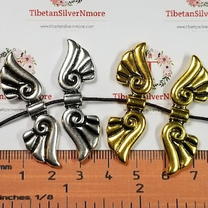 4 pcs per pack of 43x13mm Angel Wing Beads Antique Silver or Gold Finish Lead Free Pewter