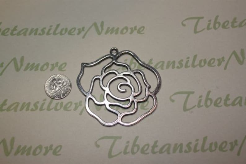 3 pcs per pack 56mm Large Rose Flower Cuts Pendant Antique Silver Finish Lead free Pewter