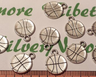 12 pcs per pack 14mm Basketball Flat Ball Charms Antique Silver Lead free Pewter.