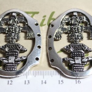 2 pcs per pack of 46x34mm Mayan Glyph Four Hole Link Antique Silver Finish Lead Free Pewter