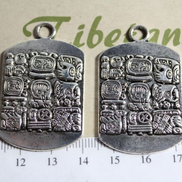 2 pcs per pack 30x40mm 9 Signs of Mayan Glyph Solid Pendant Antique Silver Finish Lead Free Pewter