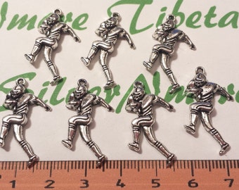 16 pcs per pack 28x14mm One side Football Player Charm Antique Silver Finish Lead Free Pewter