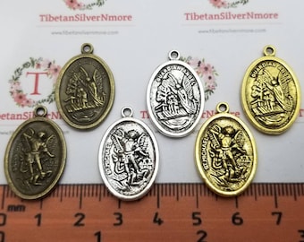 8 Stück pro Packung 23 x 17 mm Oval Medaillon Charm Schutzengel St. Michael Antik Silber, Gold oder Bronze bleifreies Zinn.