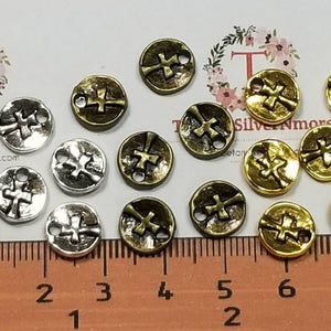 36 pcs per pack 9x2mm Reversible small Cross Coin Charm in antique Silver, Gold or Bronze Lead free Pewter