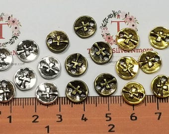 36 pcs per pack 9x2mm Reversible small Cross Coin Charm in antique Silver, Gold or Bronze Lead free Pewter
