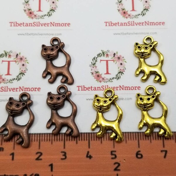 18 pcs per pack 20x13mm One side Full Figure Cat Charm in Copper or Gold Finish Lead Free Pewter