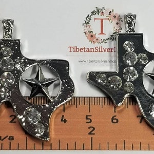 2 pcs per pack 51x49mm Rhinestone Texas State with Star Pendant Antique Silver Finish Lead Free Pewter