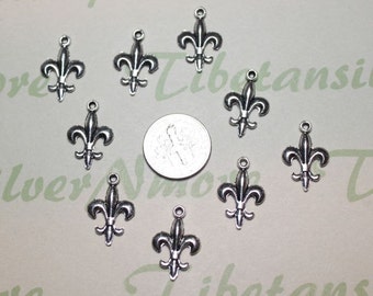 24 pcs per pack 18x12mm Fleur de Lis Charm Antique Silver or Gold Finish Lead Free Pewter