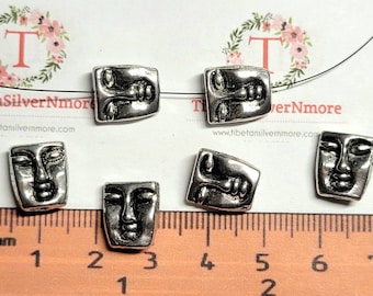 6 pcs per pack 12x10mm Reversible solids Human Face Beads in Antique Silver Lead free Pewter