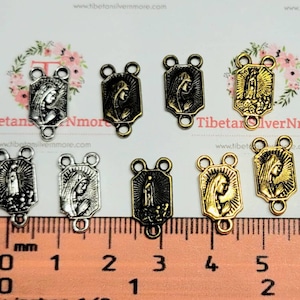 20 pcs per pack 16x8mm Rectangular Center Piece Lady Guadalupe Rosary Antique Silver, Bronze or Gold Finish Lead Free Pewter