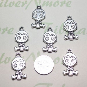 6 pcs per pack 24x12mm Reversible Baby Boy or Girl Charm with a bottle Antique Silver Finish Lead Free Pewter