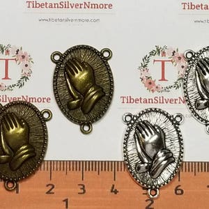 8 pcs per pack 27x18mm Rosary Center Praying Hand Antique Silver or Bronze Finish Lead Free Pewter