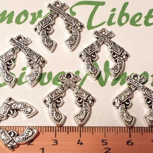 12 pcs per pack 23x22mm Crossed Gun Charms Antique Silver Lead free Pewter. image 3