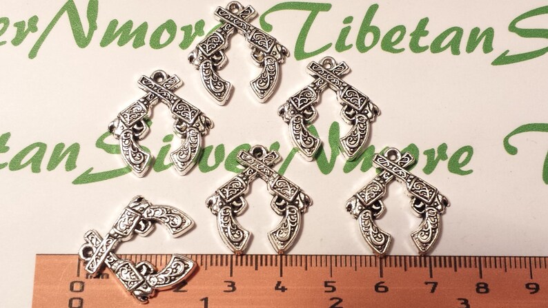 12 pcs per pack 23x22mm Crossed Gun Charms Antique Silver Lead free Pewter. image 3