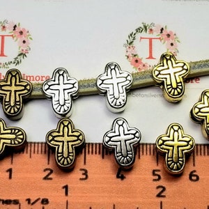 12 pcs per pack 14x10mm Reversible Cross 6mm large hole Bead in Antique Silver, Bronze or Gold Lead Free Pewter image 6