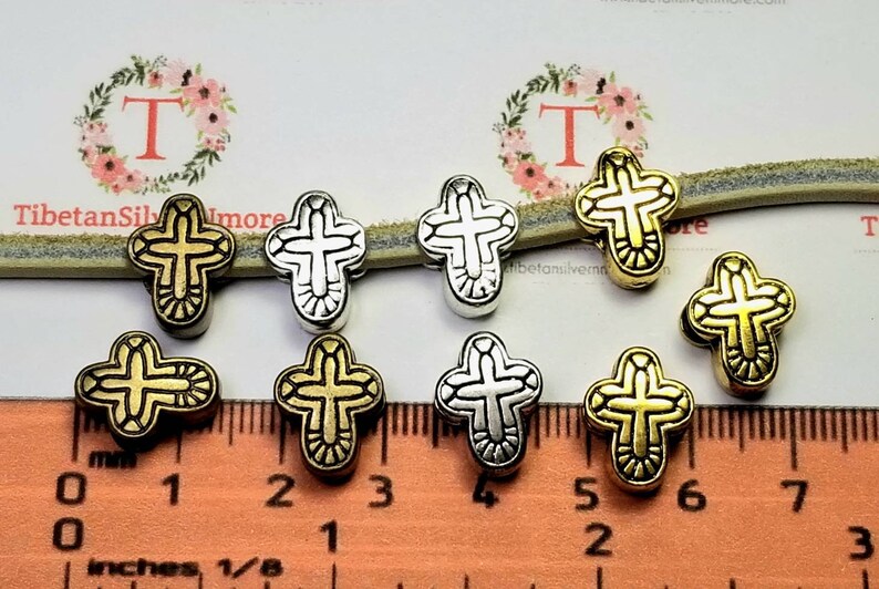 12 pcs per pack 14x10mm Reversible Cross 6mm large hole Bead in Antique Silver, Bronze or Gold Lead Free Pewter image 6