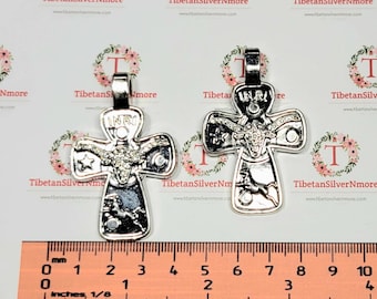 2 pcs per pack 54x34mm Rodeo INRI Long Horn Rhinestone Cross Silver Finish Lead Free Pewter