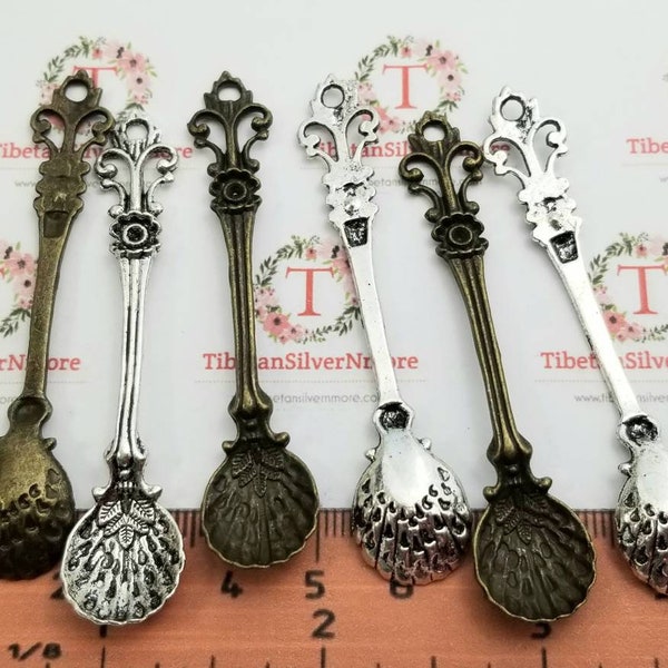 6 pcs per pack 68x14mm Collector Souvenir Spoon charm Antique Silver or Bronze Lead Free Pewter