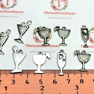24 pcs per pack 18x14mm Drink Glass charm to choose in Antique Silver Lead Free Pewter image 4