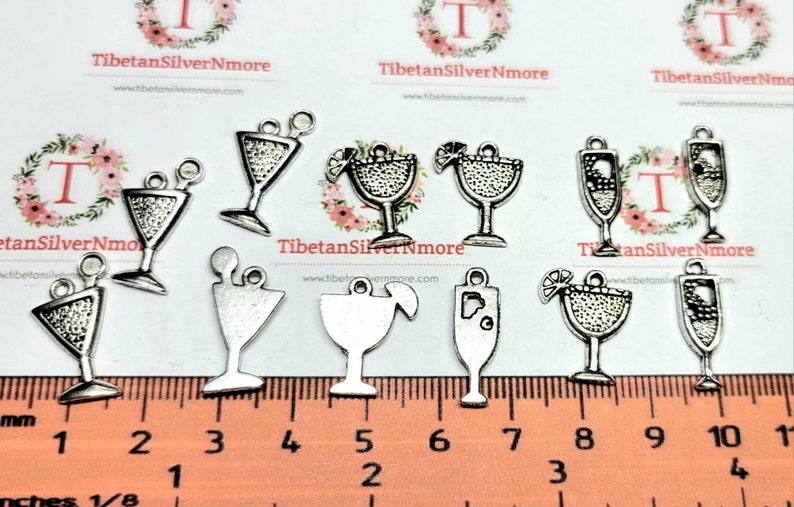 24 pcs per pack 18x14mm Drink Glass charm to choose in Antique Silver Lead Free Pewter image 4