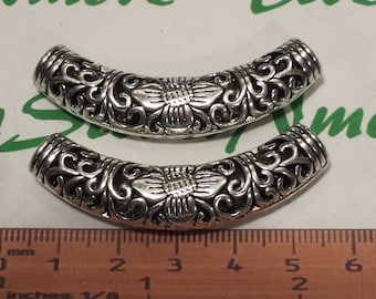 2 pcs per pack 55x13mm & 6mm Reversible Large Hole Filigree Tube Antique Silver Finish Lead Free Pewter