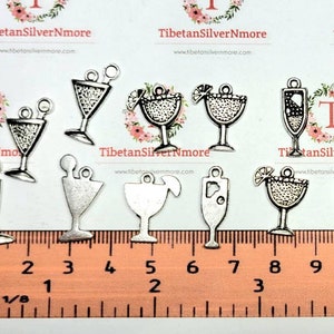 24 pcs per pack 18x14mm Drink Glass charm to choose in Antique Silver Lead Free Pewter image 3