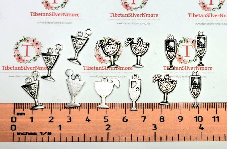 24 pcs per pack 18x14mm Drink Glass charm to choose in Antique Silver Lead Free Pewter image 3
