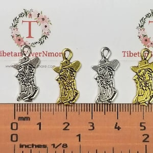 16 pcs per pack 20x8mm Lazy old Cowboy Small Charm Antique Silver or Gold Finish Lead Free Pewter