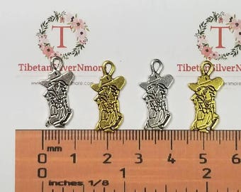 16 pcs per pack 20x8mm Lazy old Cowboy Small Charm Antique Silver or Gold Finish Lead Free Pewter