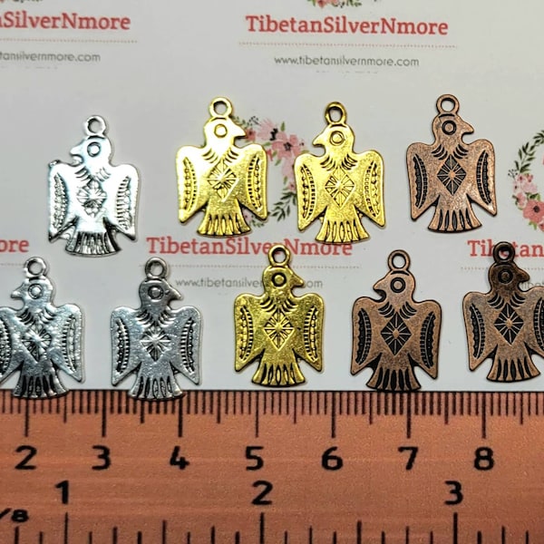 18 pcs per pack 18x12mm Reversible antique Silver, Gold or Copper Thunderbird Charm lead free Pewter