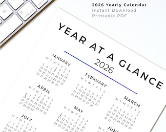 2026 Year at a Glance Planner – Printable PDF – A4 / A5 / Letter