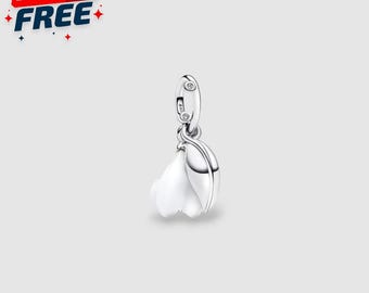 Snowdrop Flower Charm S925 Silver, White Murano Glass Bell, Pendant for Necklace & Bracelet, Bloom With Courage Bead, Spring Birthday Gift