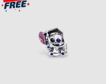 Disney Stitch Graduation Charm S925 Silver, Cap Diploma Bead, Pendant for Necklace & Bracelet, School Success, Graduation Gift Idea For Her