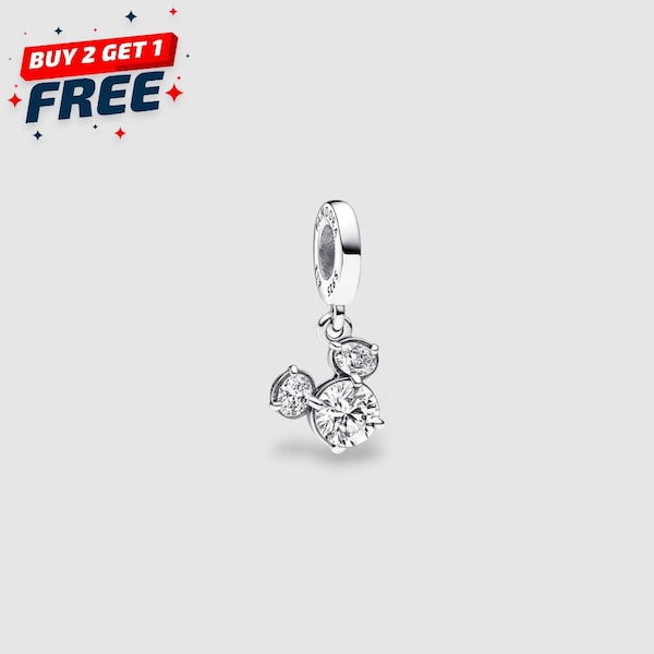 Charm de cabeza de Mickey de Disney en plata S925, silueta brillante, colgante, joya de dibujos animados, regalo navideño, idea de regalo de Navidad para ella.
