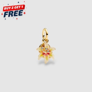 Disney Tangled Charm 14k guldpläterad, Soldroppeblomma Glöd, Hänge för Halsband & Armband, Rapunzel, Magiska Blomsmycken, Julklapp