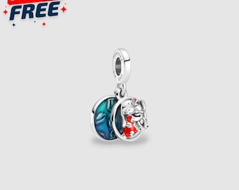 Disney Lilo & Stitch Charm S925 Silver, Ohana Bead, Pendant for Necklace or Bracelet, Cute Cartoon Jewelry, Valentines Day Gift Idea For Her