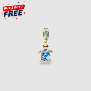 Berlock i Murano-glas med havssköldpadda, 14k guldpläterad, blågrön snäckspärla, hänge i havsdjur, sommarlovspresent, julklappstips till henne