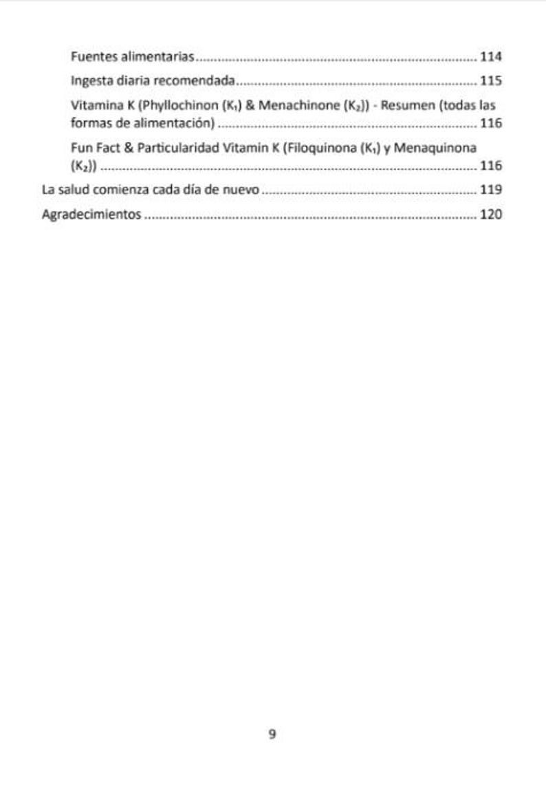 May include: A white page with black text in Spanish, including the title "Fuentes alimentarias" and other headings. Page numbers 114, 115, 116, 119, and 120 are visible. The text is arranged in a list format.