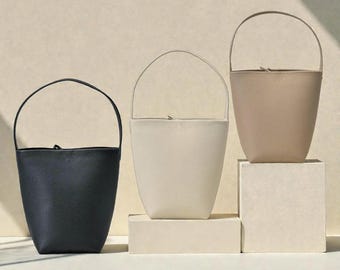 Genuine leather tote bag, minimalist design shoulder bag, leather bucket bag, leather top-handle bag