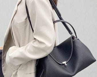 Minimalist Genuine Leather Shoulder Bag for Women – Elegant Everyday Commuter Bag, Work, Travel, Crossbody