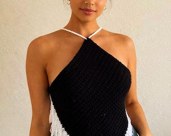 Black Ice Fringe Halter Top