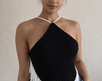 Black Ice Fringe Halter Top