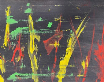 Rot Gelb Schwarz Abstraktes Expressionistisches Gemälde, Dramatische Moderne Statement Kunst, 11x14 Original