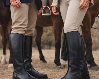 Handmade Black Leather Riding Boots, Women's Knee-High Equestrian Footwear