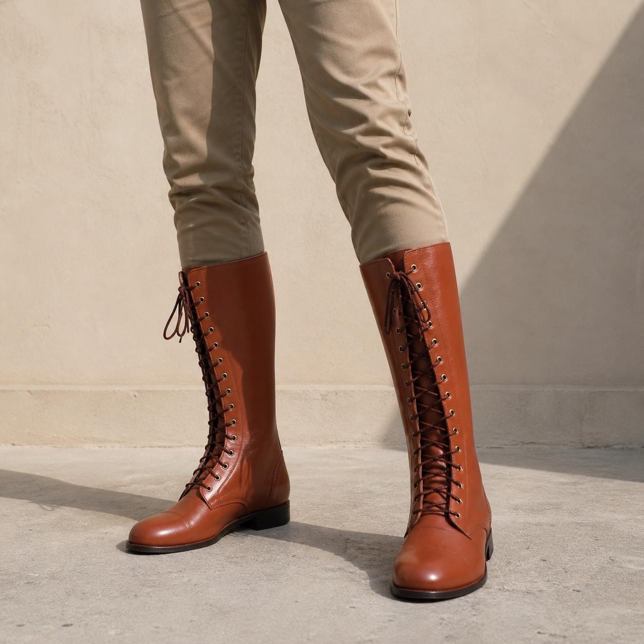 Handmade Full Grain Leather Tall Lace-Up Boots - Equestrian Military…