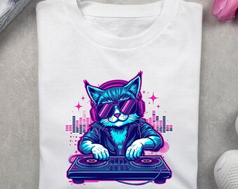Cool DJ Cat T-Shirt, Funny DJ Cat Shirt, Music Lover Tee, Cat Lover Gift