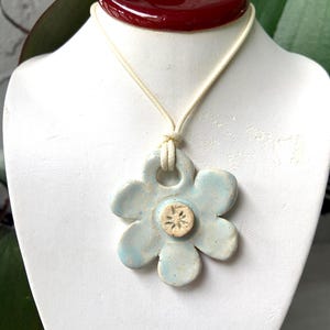 Handmade Ceramic Floral Pendant - Aromatherapy diffuser Necklace / Clay Flower Botanical Nature Rustic Jewelry