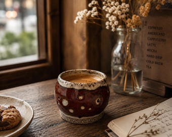 Xícara de café expresso artesanal em cerâmica | Cerâmica rústica de grés | Pequena xícara de café artesanal com esmalte salpicado