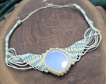Opalite stone - handmade macrame necklace